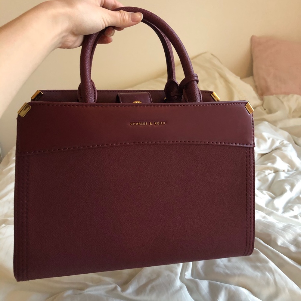 NEW Charles and Keith Burgundy Leather Handbag